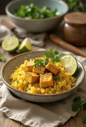 Curry de quinoa cu usturoi și tofu cu lime