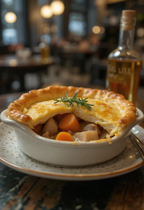 Rabbit pie with root vegetables servit cu salată proaspătă