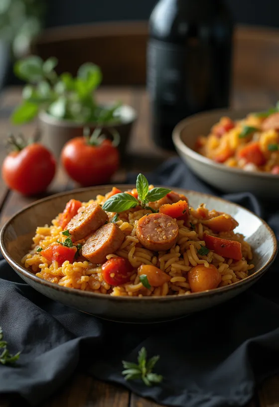 Ghiveci cu orez (Lecsó) servit cu pătrunjel proaspăt