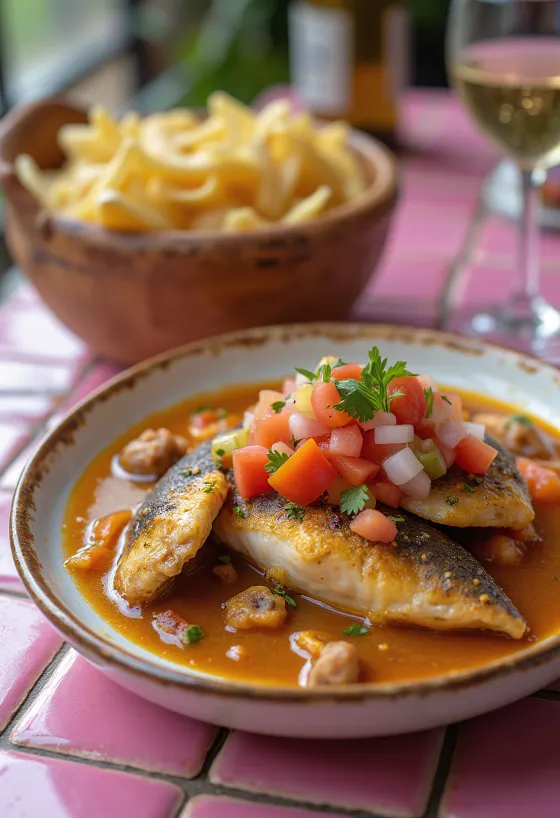 Vatapá de peixe cu vinagrete servit în sos bogat de cocos