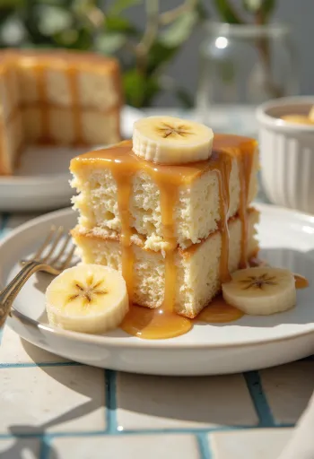 Tort cu banane și caramel pe platou