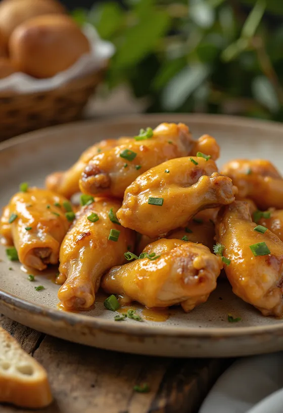 Aripioare de pui cu sos de miere și muștar servite