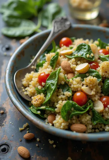 Salată de quinoa cu usturoi și spanac