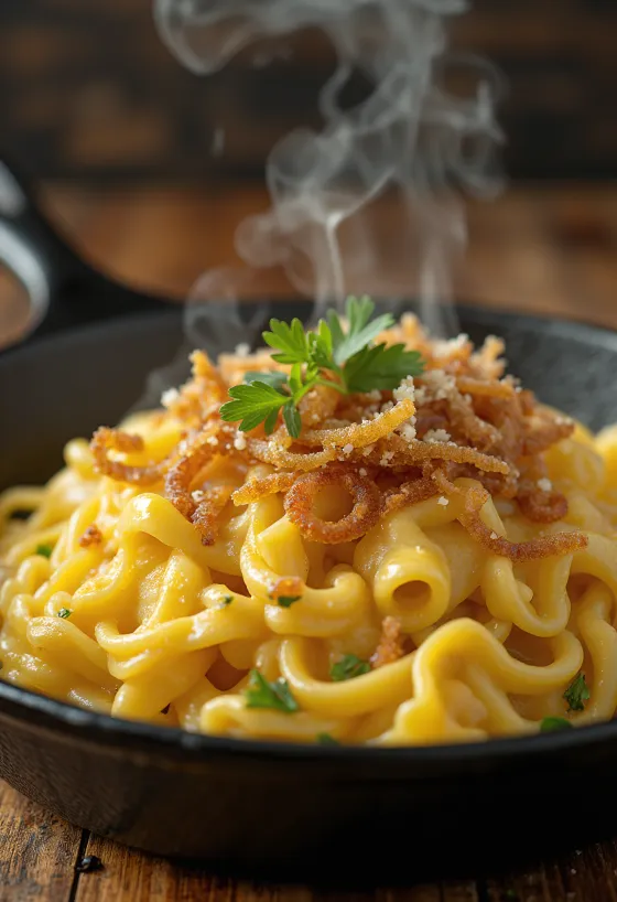 Käsespätzle, paste cu brânză austriece cu șuncă afumată și ceapă prăjită