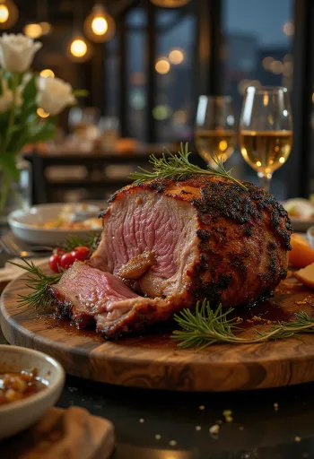 Roast boar with honey glaze servit cu legume la cuptor