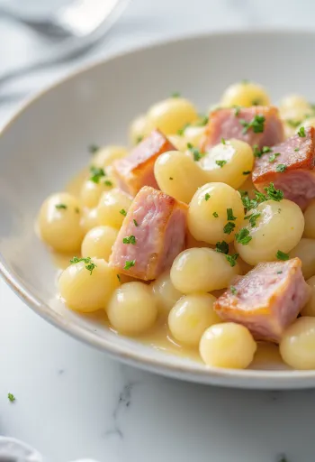 Gnocchi cu șuncă și smântână servit