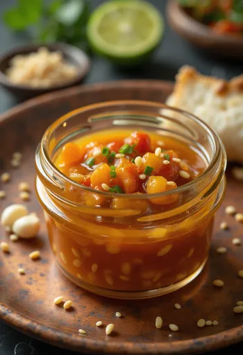 Sos de chili și lime cu susan într-un bol mic