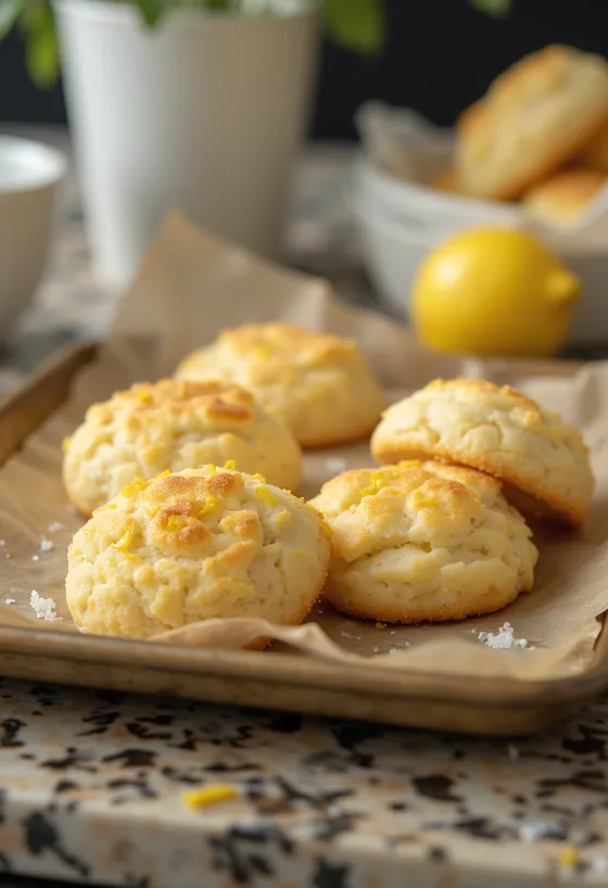 Biscuiți cu brânză de vaci aurii, presărați cu zahăr pudră