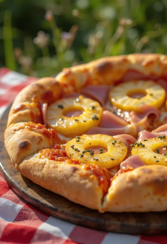 Pizza Hawaiiană clasică cu ananas și șuncă