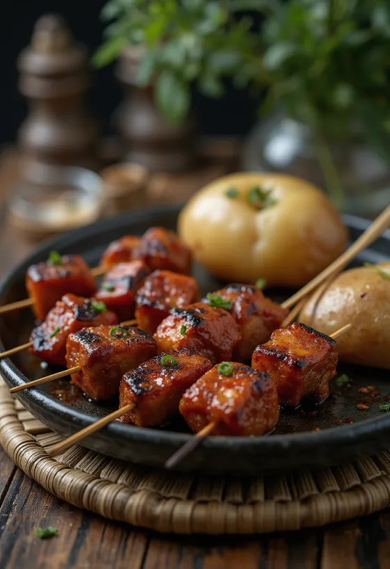 Frigărui Anticuchos servite cu legume la grătar