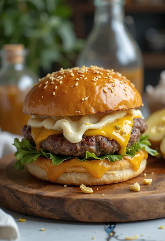 Burger cu usturoi servit