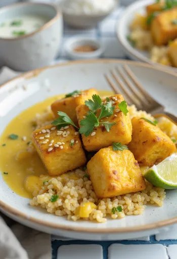 Tofu cu usturoi și curry de quinoa