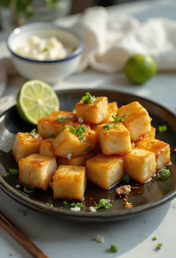 Tofu prăjit cu marinadă de limetă servit