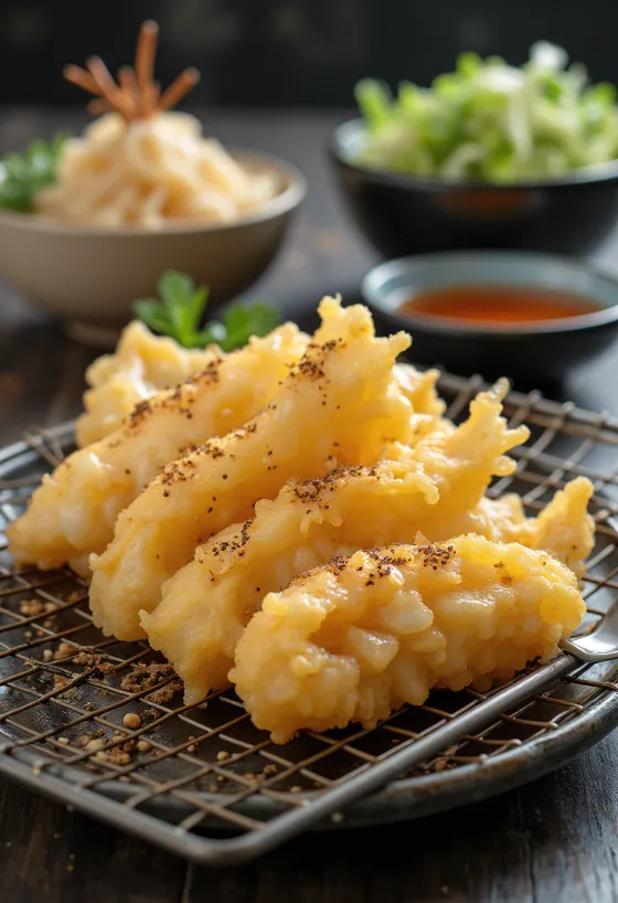 Anago tempura, servit proaspăt