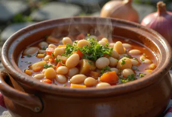 Ciorbă de fasole, supă românească de fasole cu legume servită cu pătrunjel