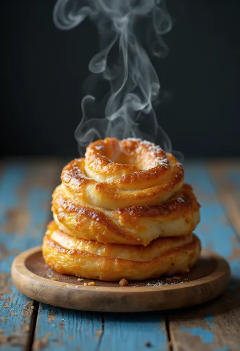 Kürtőskalács copt auriu, presărat cu zahăr și scorțișoară