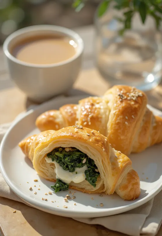 Croissant cu spanac și feta servit