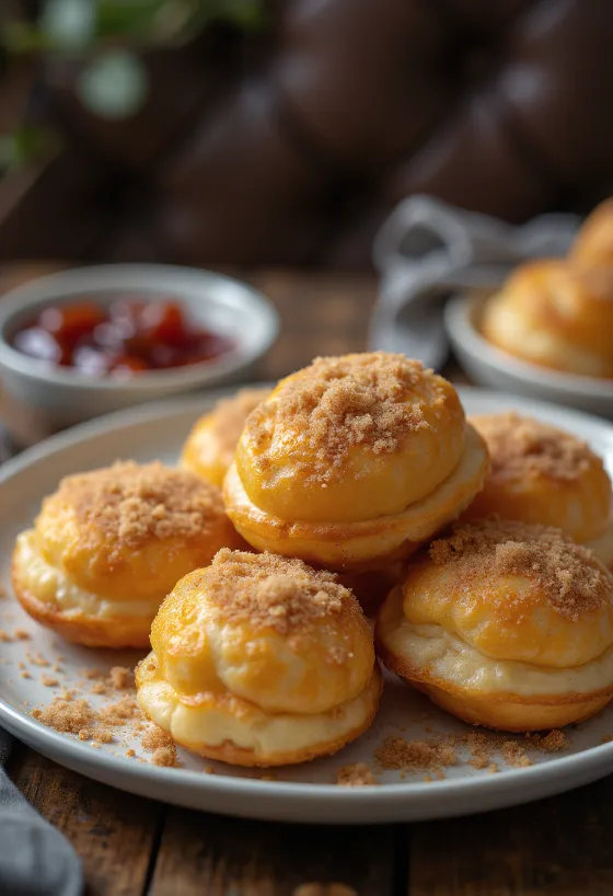 Æbleskiver presărat cu zahăr și scorțișoară, servit proaspăt