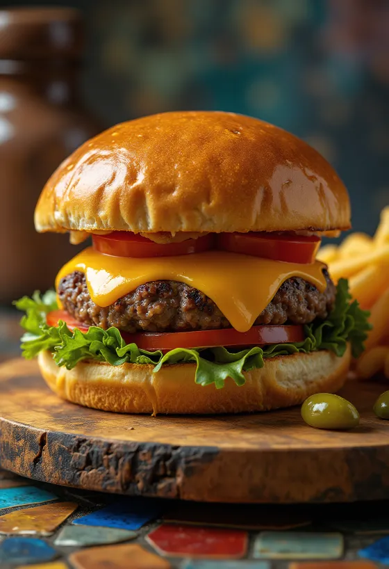 Burger de vită Angus cu ingrediente proaspete