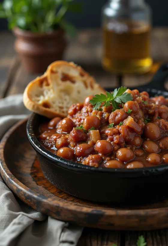 Ragu de fasole barbecue la grătar servit