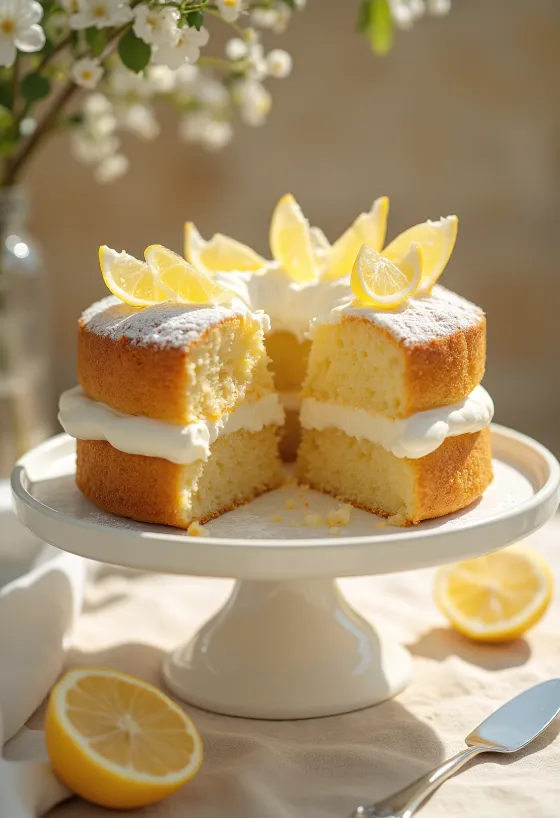 Tort cu lămâie decorat cu felii de lămâie