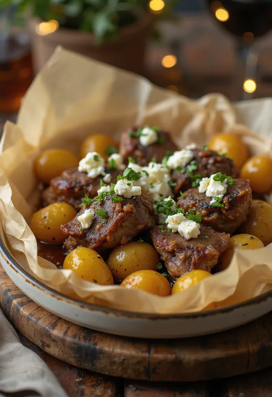 Lamb Kleftiko, carne de miel grecească coaptă lent cu legume