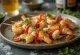 Anticucho de mariscos mâncare de mare pe frigărui, servit cu coriandru și lămâie