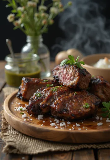 Asado servit cu legume la grătar și sos chimichurri