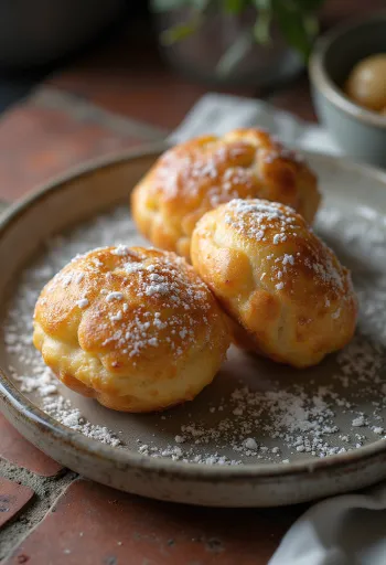 Æbleskiver cu cardamom, pudrat cu zahăr pudră