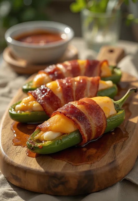 Jalapeno învelit în bacon BBQ servit