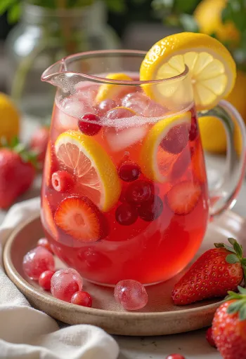 Limonadă răcoritoare cu căpșuni și coacăze în pahar cu mentă și gheață