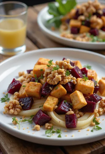 Salată de tofu condimentat cu sfeclă