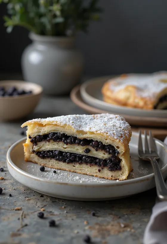 Plăcintă cu mac cu aluat auriu și umplutură de mac