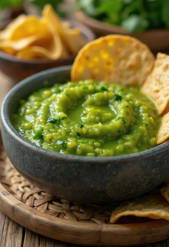 Salsa verde mexicană servită