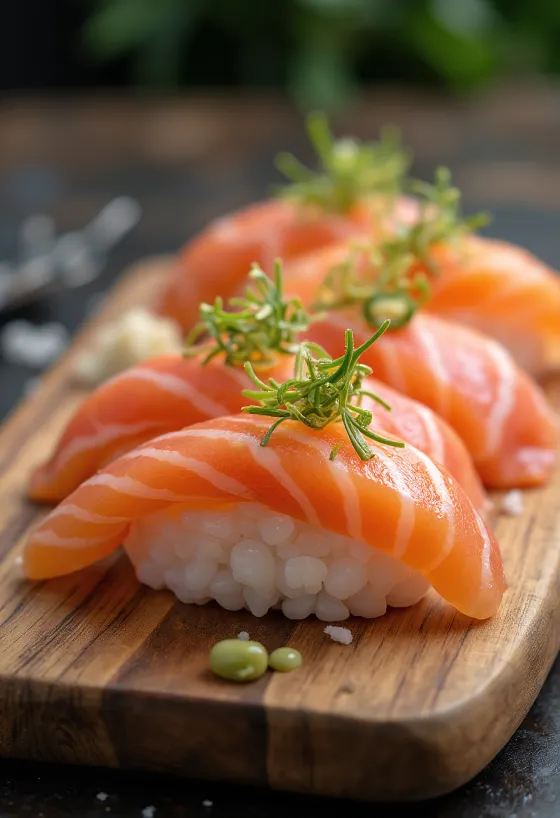 Oshizushi cu jalapeño, ornat cu somon proaspăt și legume