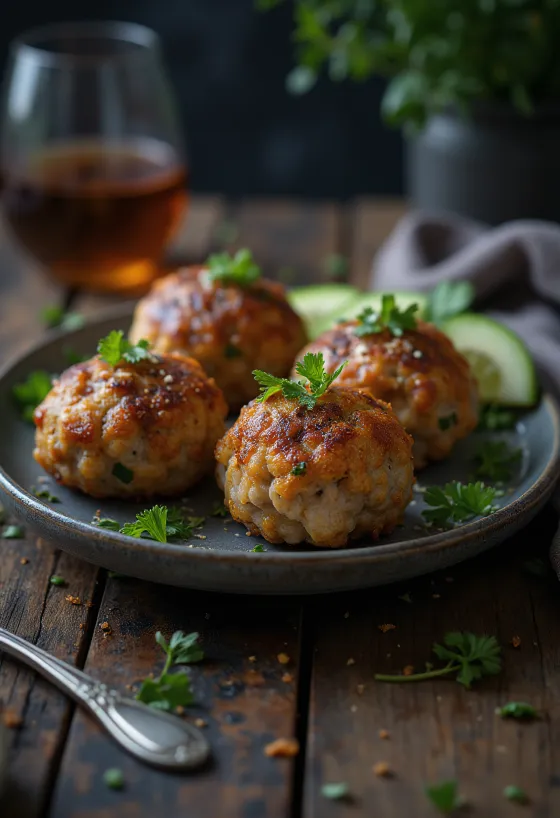 Frikadeller fără gluten servite cu pătrunjel proaspăt