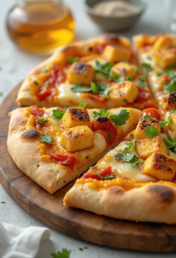 Pizza Paneer tikka cu sos de iaurt și legume