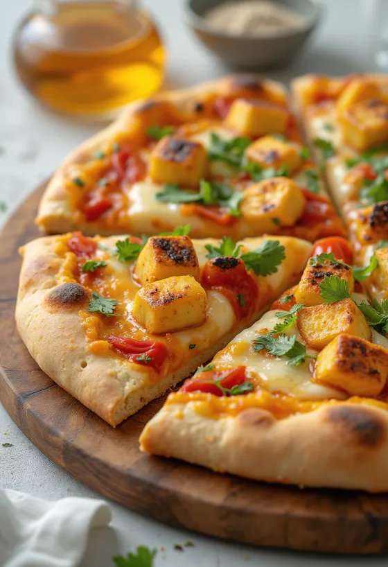 Pizza Paneer tikka cu sos de iaurt și legume