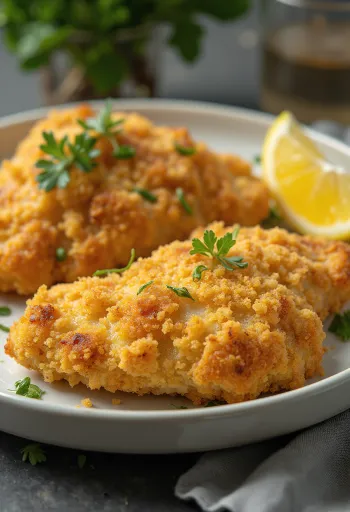 Piept de pui pane prăjit auriu, servit cu salată