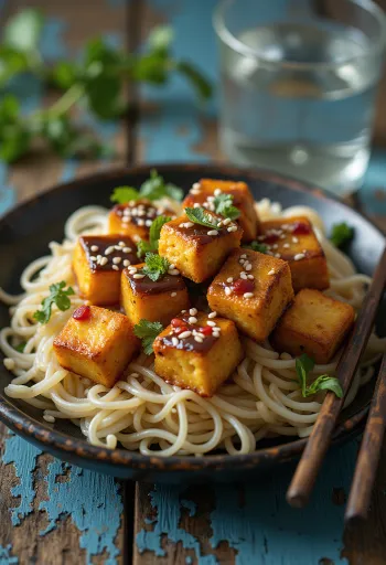 Tofu prăjit cu dressing thailandez servit