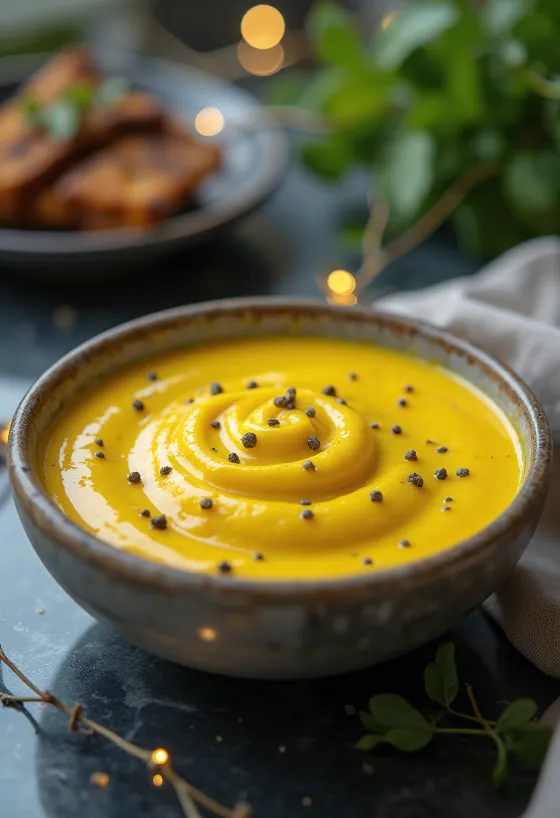 Sos cremos de turmeric galben vibrant în sosieră