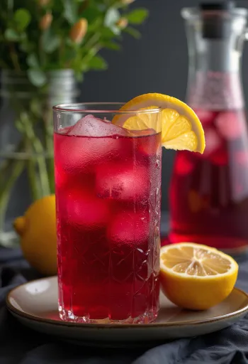 Limonadă cu hibiscus servită în pahar