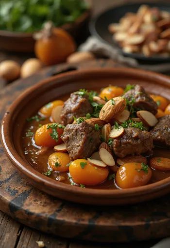 Tagine de miel cu caise servit cu cușcuș