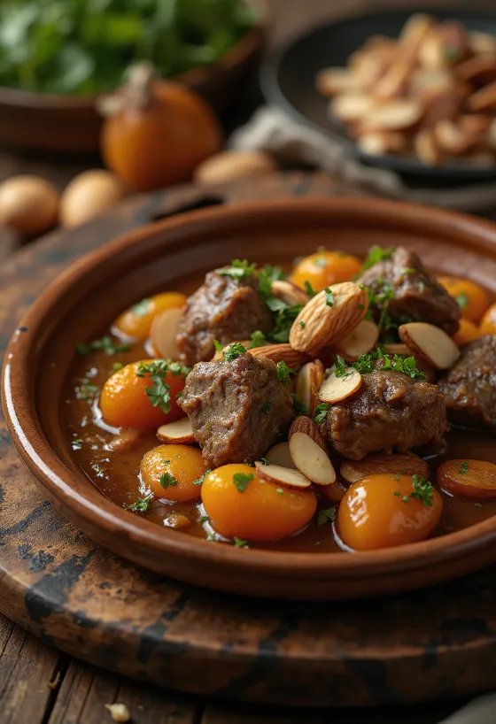 Tagine de miel cu caise servit cu cușcuș