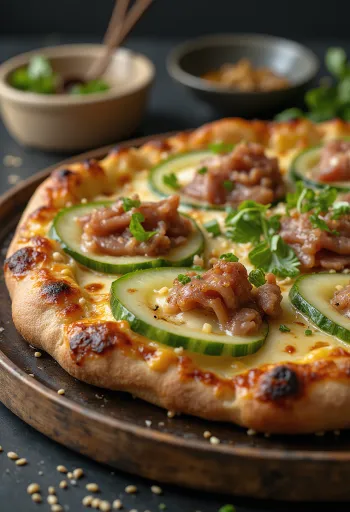 Pizza Peking Duck cu rață chinezească peking și sos hoisin