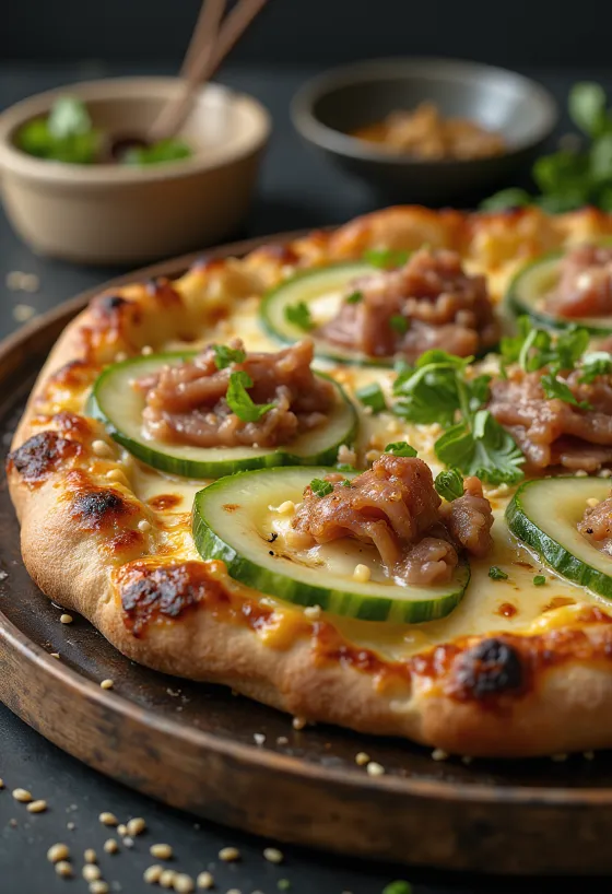 Pizza Peking Duck cu rață chinezească peking și sos hoisin