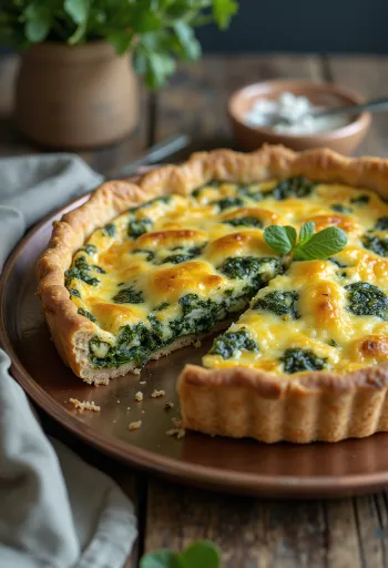 Felii de quiche vegan cu spanac servite
