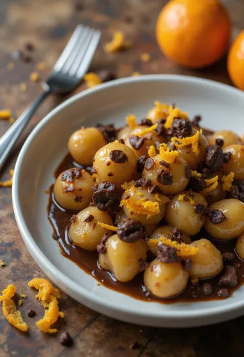 Gnocchi cu portocale și ciocolată neagră servite
