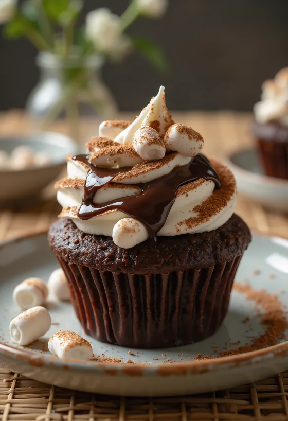 Cupcake cu cremă de ciocolată și bezele proaspăt copt