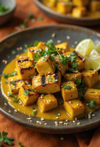 Tofu la grătar cu tahini și curry